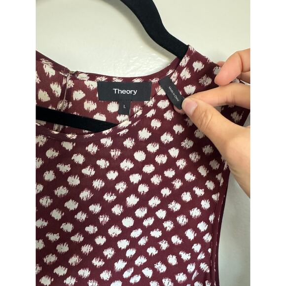 Theory Bringam Painter Dot Silk Sleeveless Blouse in Maroon/White Size Large - Picture 5 of 5